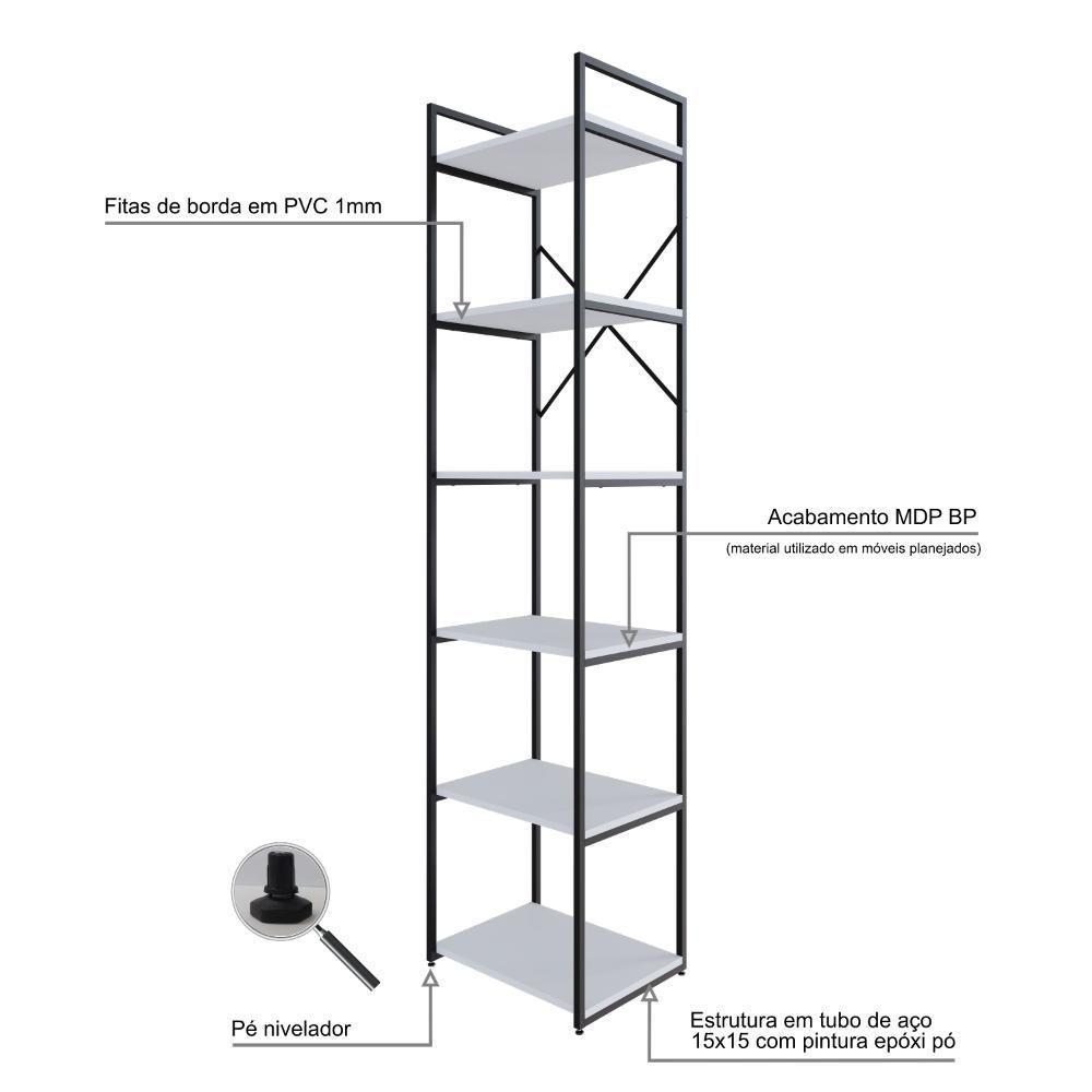 Estante Alta C/06 Prateleiras 185x45x33cm Yon Branco Tx/est.preta Branco Tx/est.preta - 3