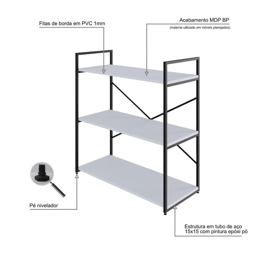 Estante C/03 Prateleiras 84x80x33cm Yon Branco Tx/est.preta Branco Tx/est.preta - 3
