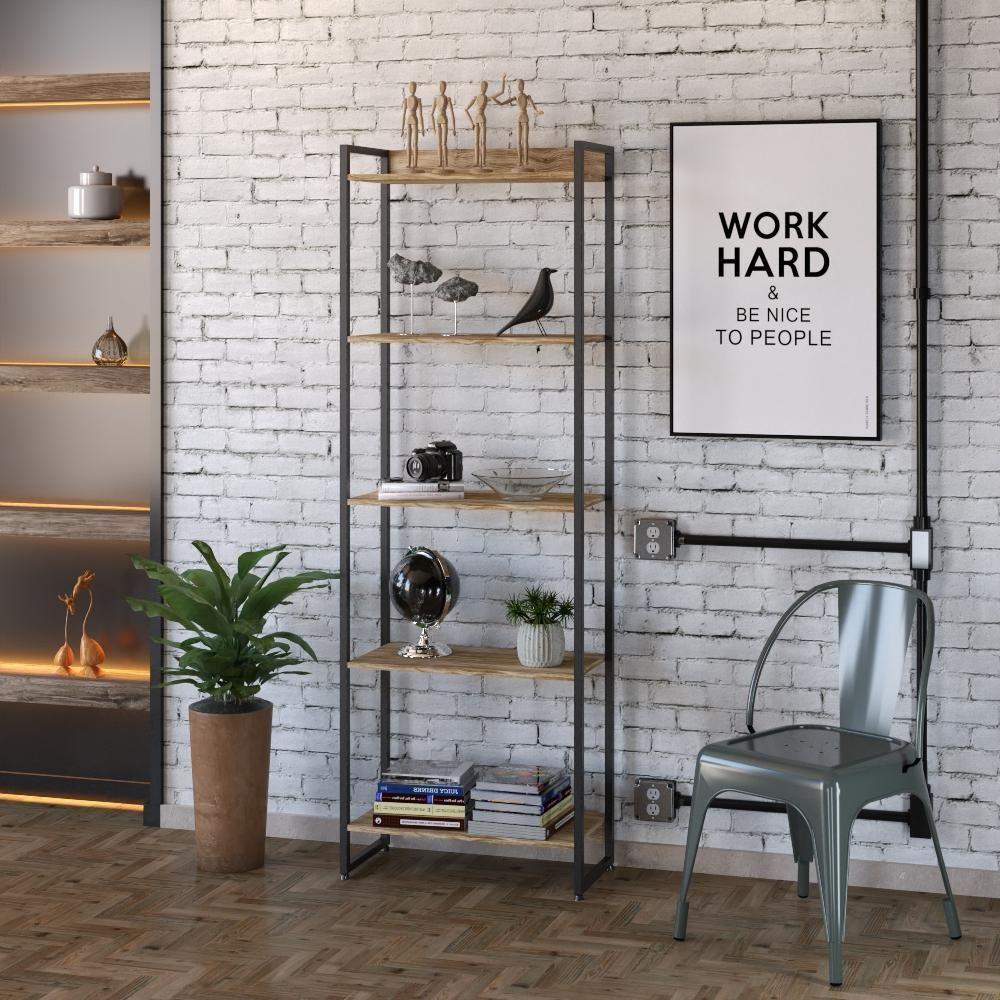 Estante Dynamica 60x30x187cm C/05 Prateleiras Carvalho / Est.preta Carvalho / Est.preta - 3