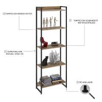 Estante Dynamica 60x30x187cm C/05 Prateleiras Carvalho / Est.preta Carvalho / Est.preta