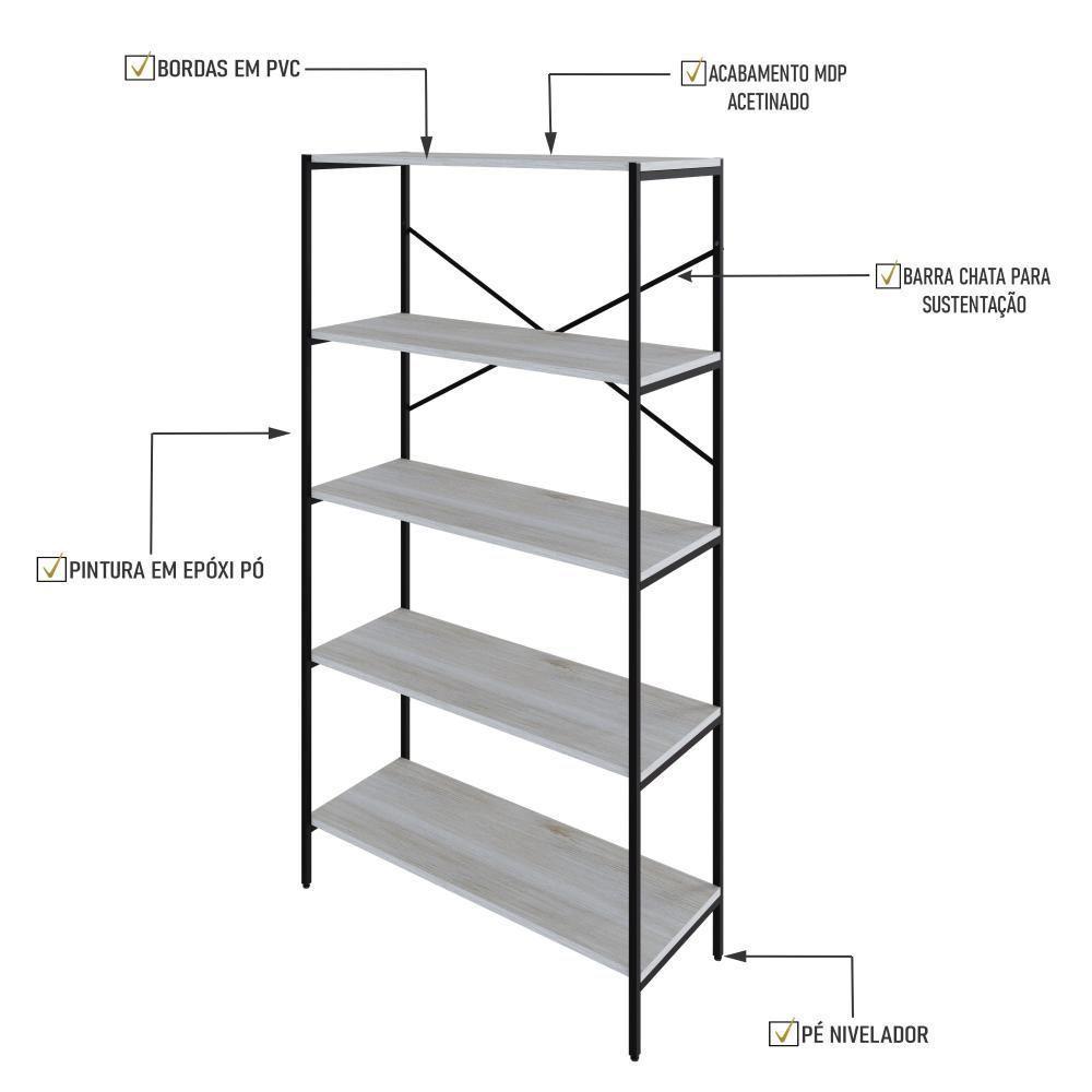 Estante C/05 Prateleiras 152x80x33cm Tub Tueh1585 Snow - Est.preta Snow / Est.preta - 3