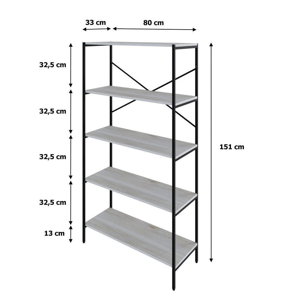 Estante C/05 Prateleiras 152x80x33cm Tub Tueh1585 Snow - Est.preta Snow / Est.preta - 7
