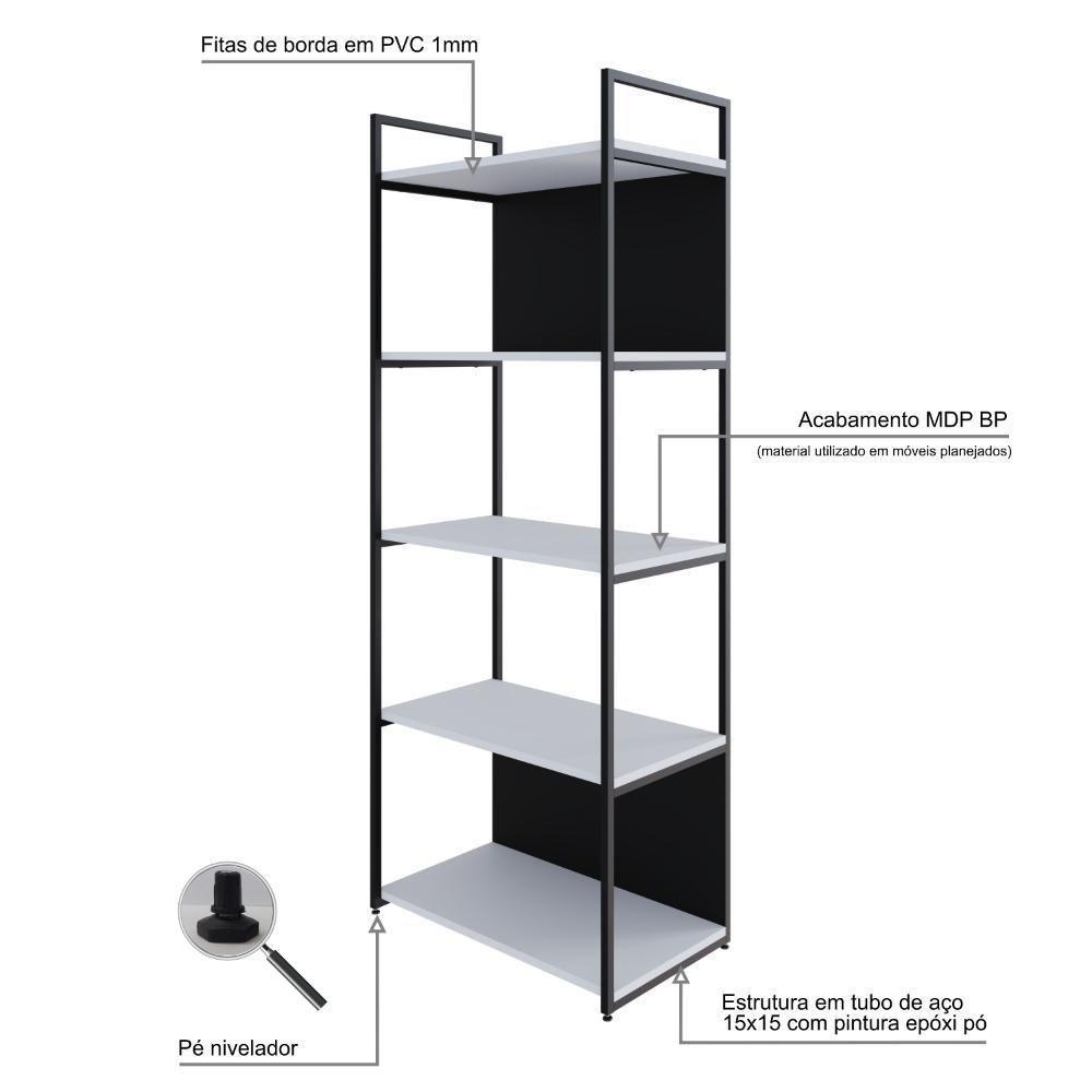 Estante C/05 Prateleiras 152x60x33cm C/fundo Yon Branco Tx/est.preta Branco Tx/est.preta - 3