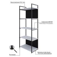 Estante C/05 Prateleiras 152x60x33cm C/fundo Yon Branco Tx/est.preta Branco Tx/est.preta - 3