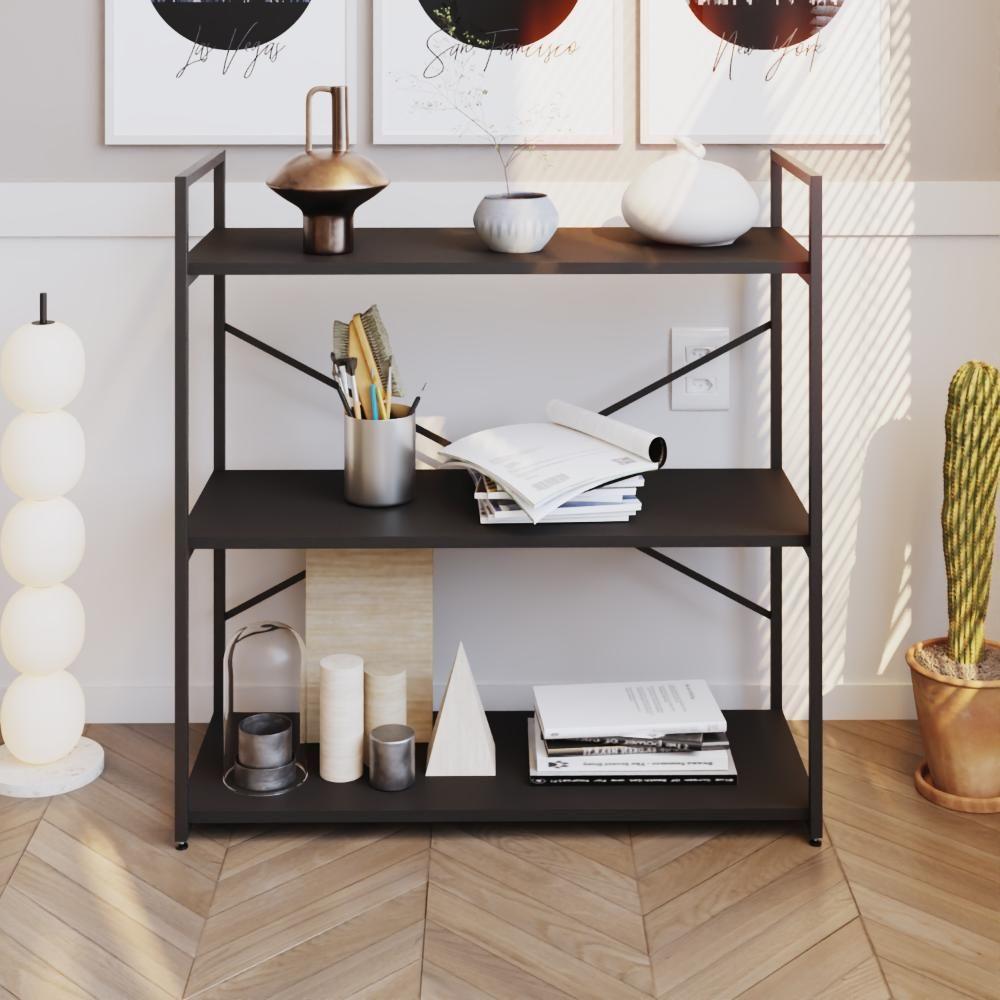 Estante C/03 Prateleiras 84x80x33cm Yon Preto Tx/est.preta Preto Tx/est.preta - 2