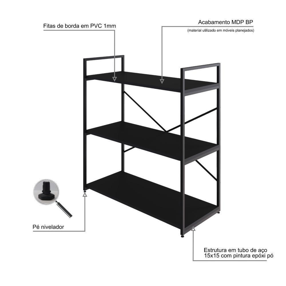 Estante C/03 Prateleiras 84x80x33cm Yon Preto Tx/est.preta Preto Tx/est.preta - 3
