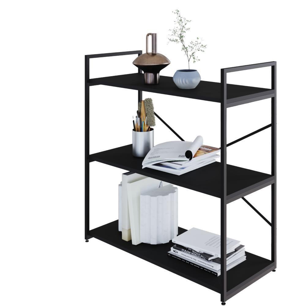 Estante C/03 Prateleiras 84x80x33cm Yon Preto Tx/est.preta Preto Tx/est.preta - 4