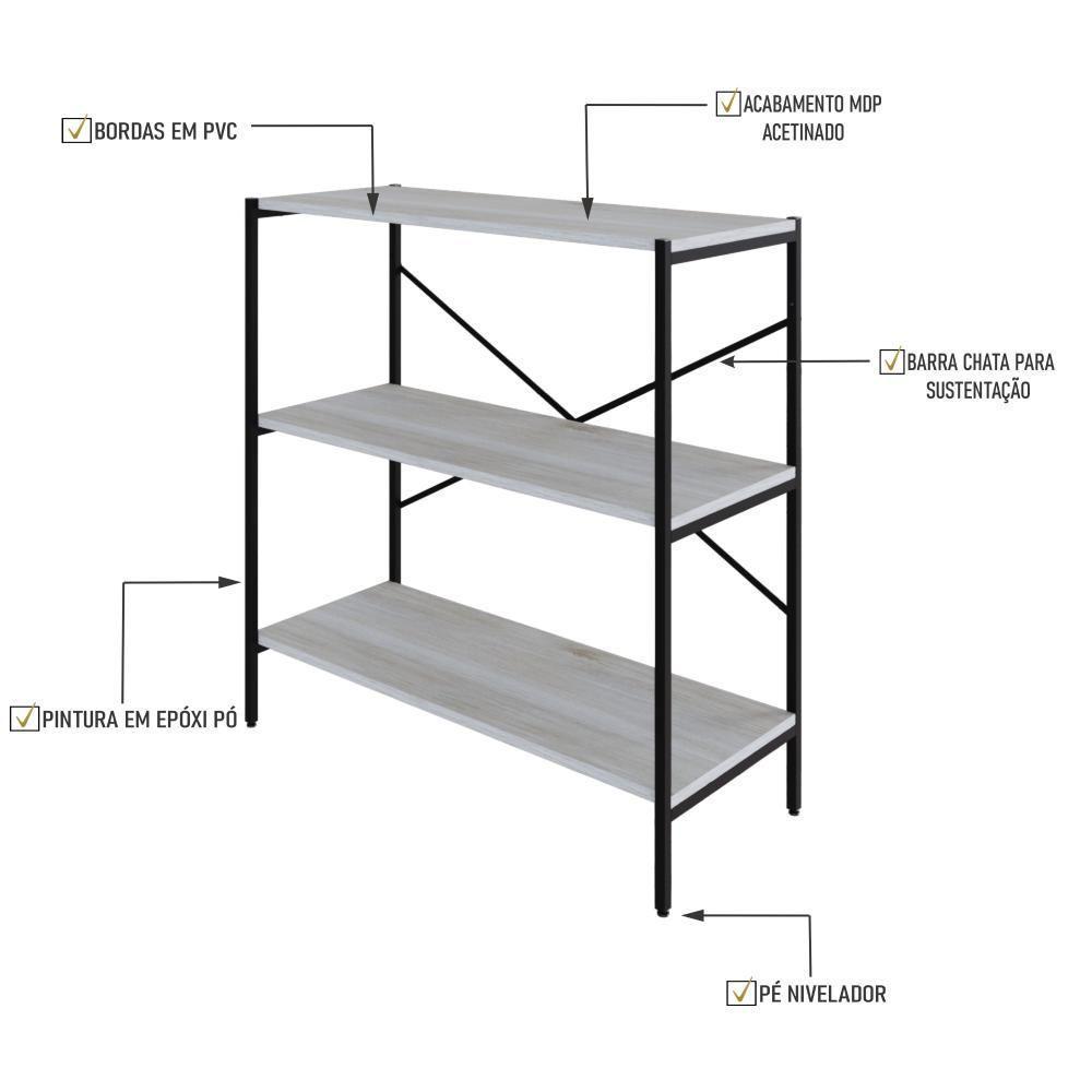 Estante C/03 Prateleiras 84x80x33cm Tub Tueh883 Snow - Est.preta Snow / Est.preta - 3
