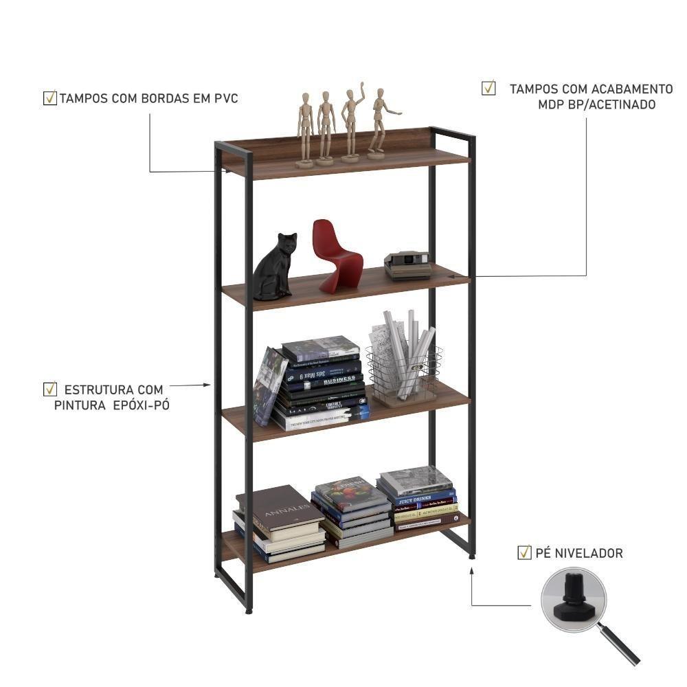 Estante Dynamica 80x30x146cm C/04 Prateleiras Nogal / Est.preta Nogal / Est.preta - 4