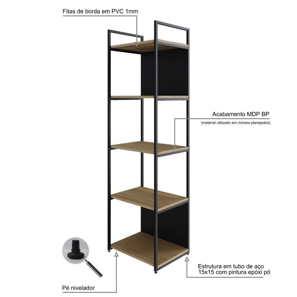 Estante C/05 Prateleiras 152x45x33cm C/fundo Yon Vermont Oak/est.preta Vermont Oak/est.preta - 3