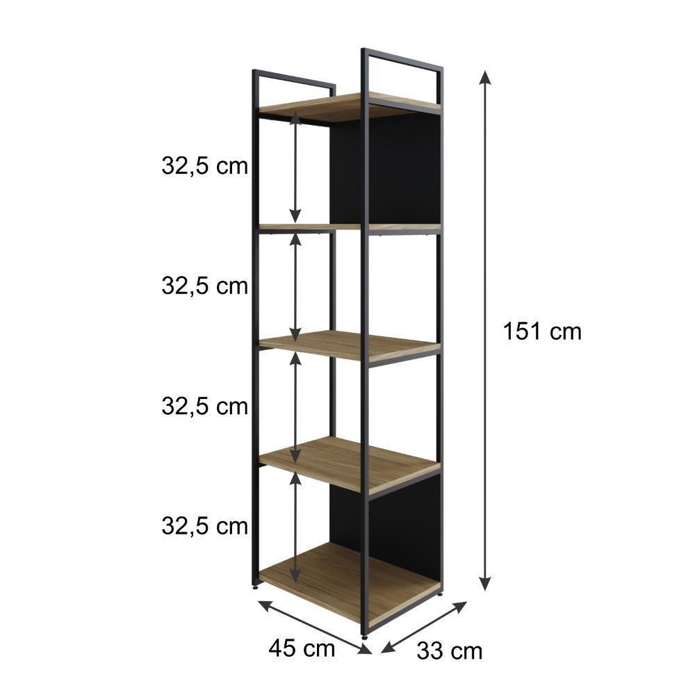 Estante C/05 Prateleiras 152x45x33cm C/fundo Yon Vermont Oak/est.preta Vermont Oak/est.preta - 5