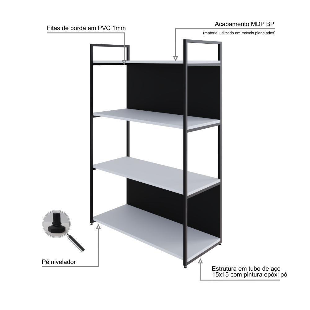 Estante C/04 Prateleiras 118x80x33cm C/fundo Yon Branco Tx/est.preta Branco Tx/est.preta - 3