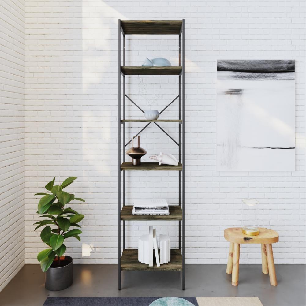 Estante C/06 Prateleiras 186x45x33cm Tub Tueh1846 Carvalho Dark - Est.preta Carvalho Dark / Est.preta - 4