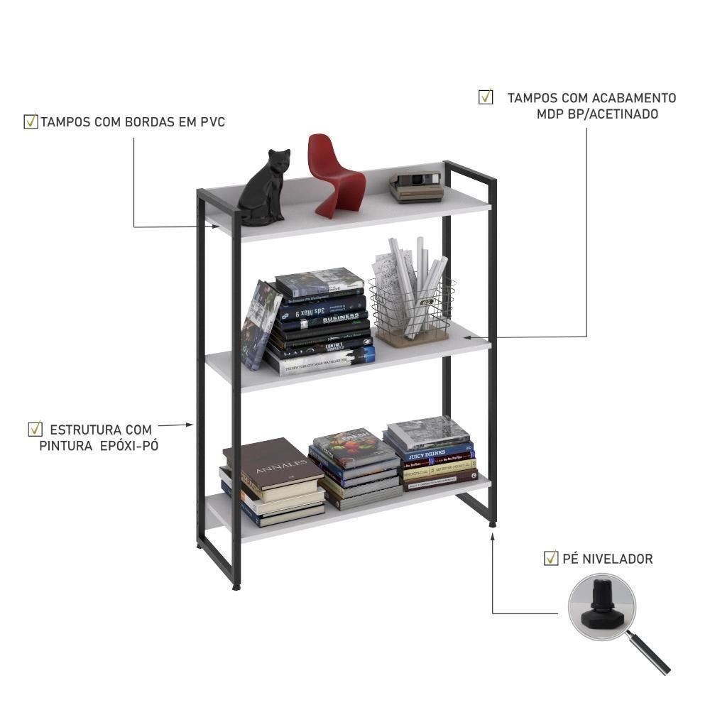 Estante Dynamica 80x30x104cm C/03 Prateleiras Branco Chess / Est.preta Branco Chess / Est.preta - 4
