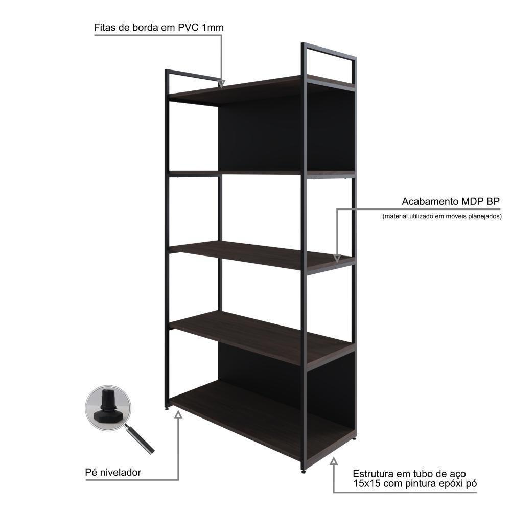 Estante C/05 Prateleiras 152x80x33cm C/fundo Yon Terracota/est.preta Terracota/est.preta - 3