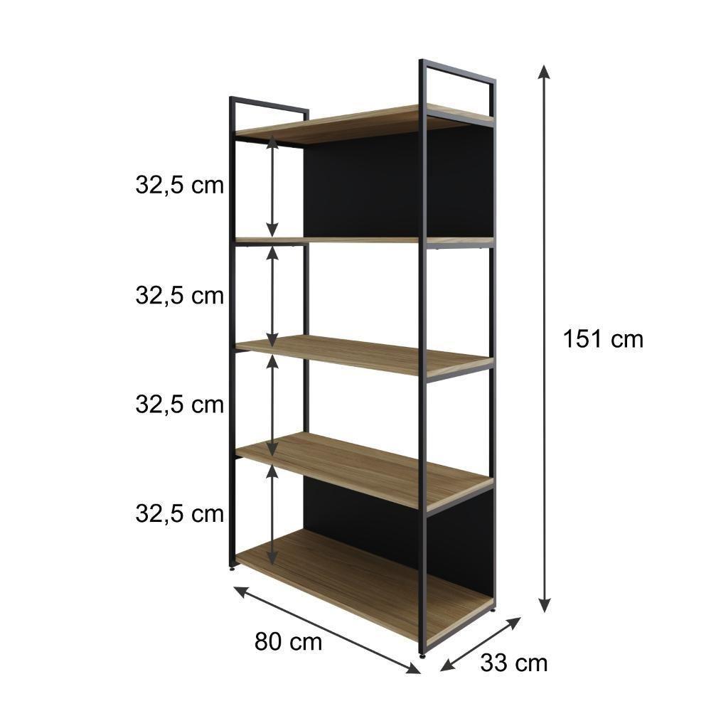 Estante C/05 Prateleiras 152x80x33cm C/fundo Yon Vermont Oak/est.preta Vermont Oak/est.preta - 5