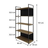 Estante C/05 Prateleiras 152x80x33cm C/fundo Yon Vermont Oak/est.preta Vermont Oak/est.preta - 5