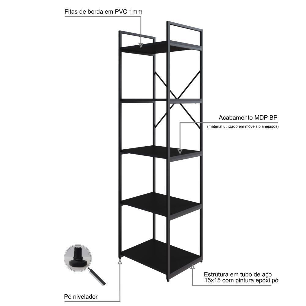 Estante C/05 Prateleiras 152x45x33cm Yon Preto Tx/est.preta Preto Tx/est.preta - 3