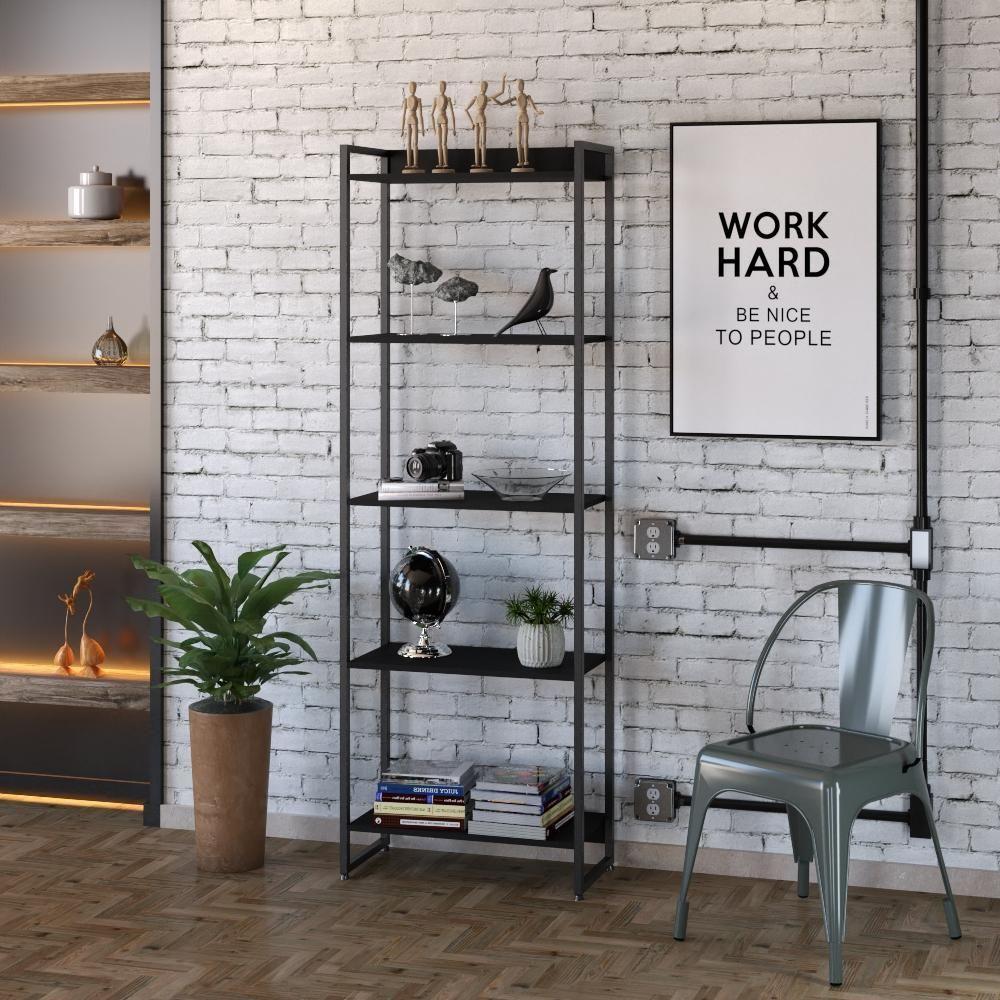 Estante Dynamica 60x30x187cm C/05 Prateleiras Preto ônix / Est.preta Preto ônix / Est.preta - 3