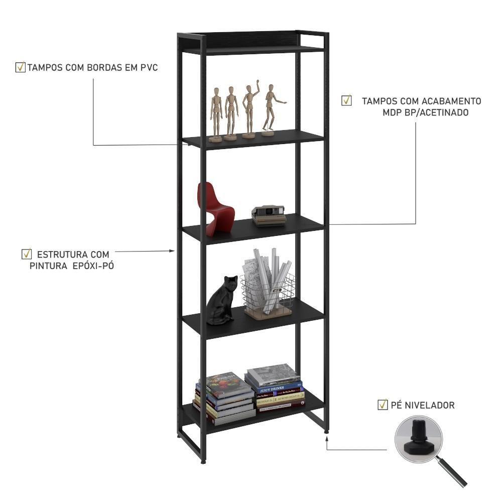 Estante Dynamica 60x30x187cm C/05 Prateleiras Preto ônix / Est.preta Preto ônix / Est.preta - 4