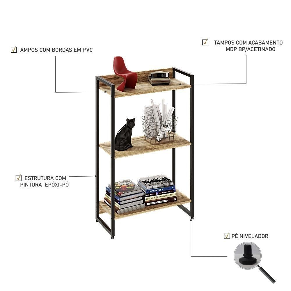 Estante Dynamica 60x30x104cm C/03 Prateleiras Carvalho / Est.preta Carvalho / Est.preta - 4
