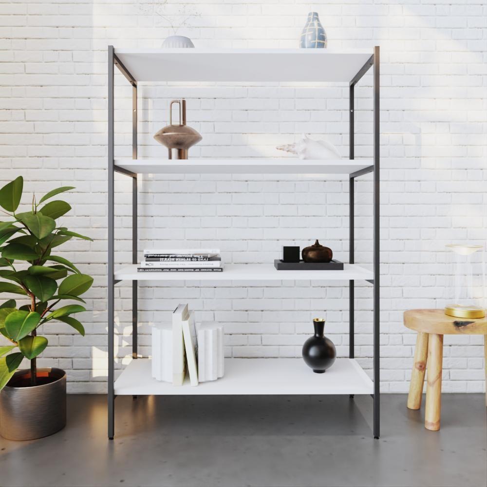 Estante C/04 Prateleiras 118x80x33cm Tub Tueh1184 Branco Chess - Est.preta Branco Chess / Est.preta - 4