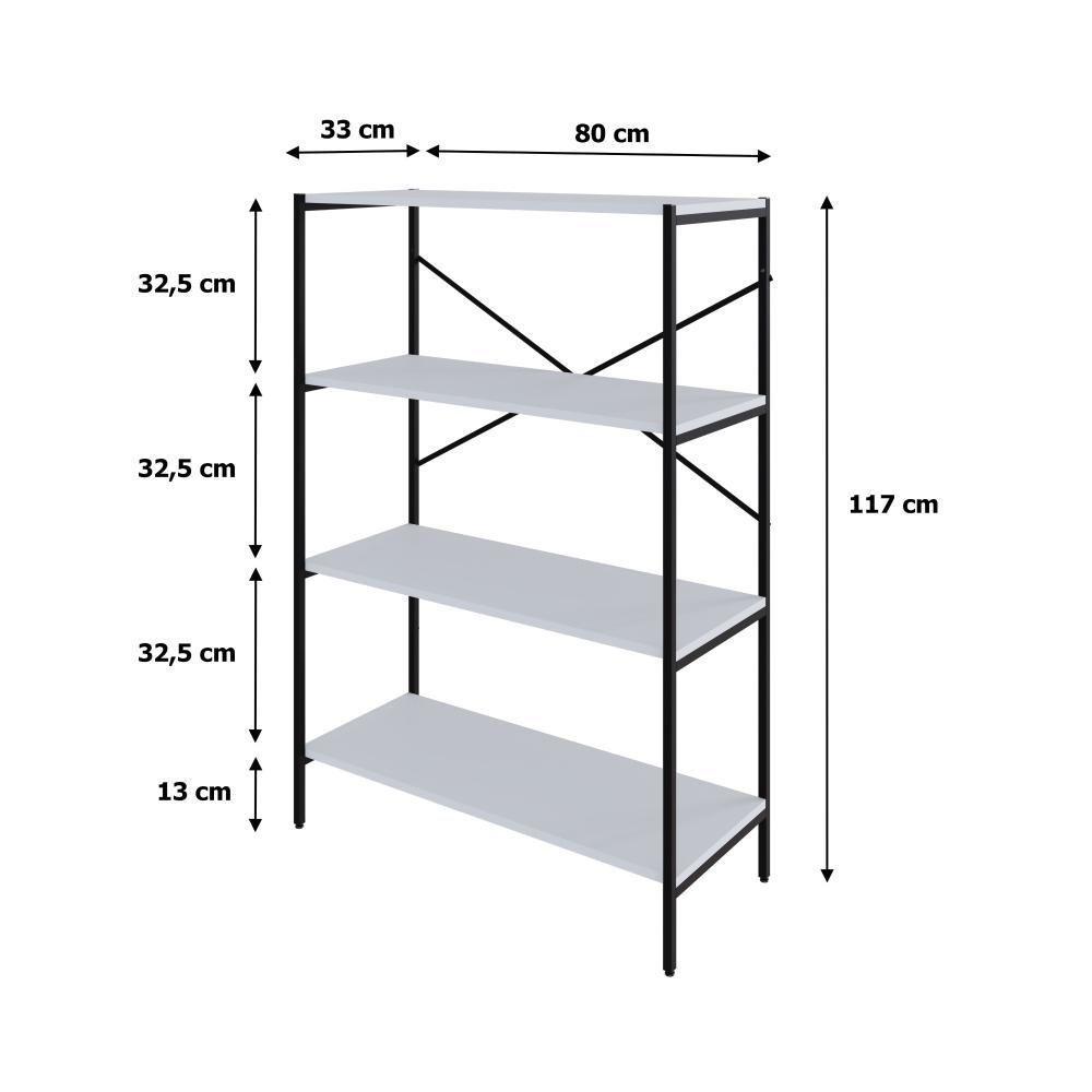Estante C/04 Prateleiras 118x80x33cm Tub Tueh1184 Branco Chess - Est.preta Branco Chess / Est.preta - 7