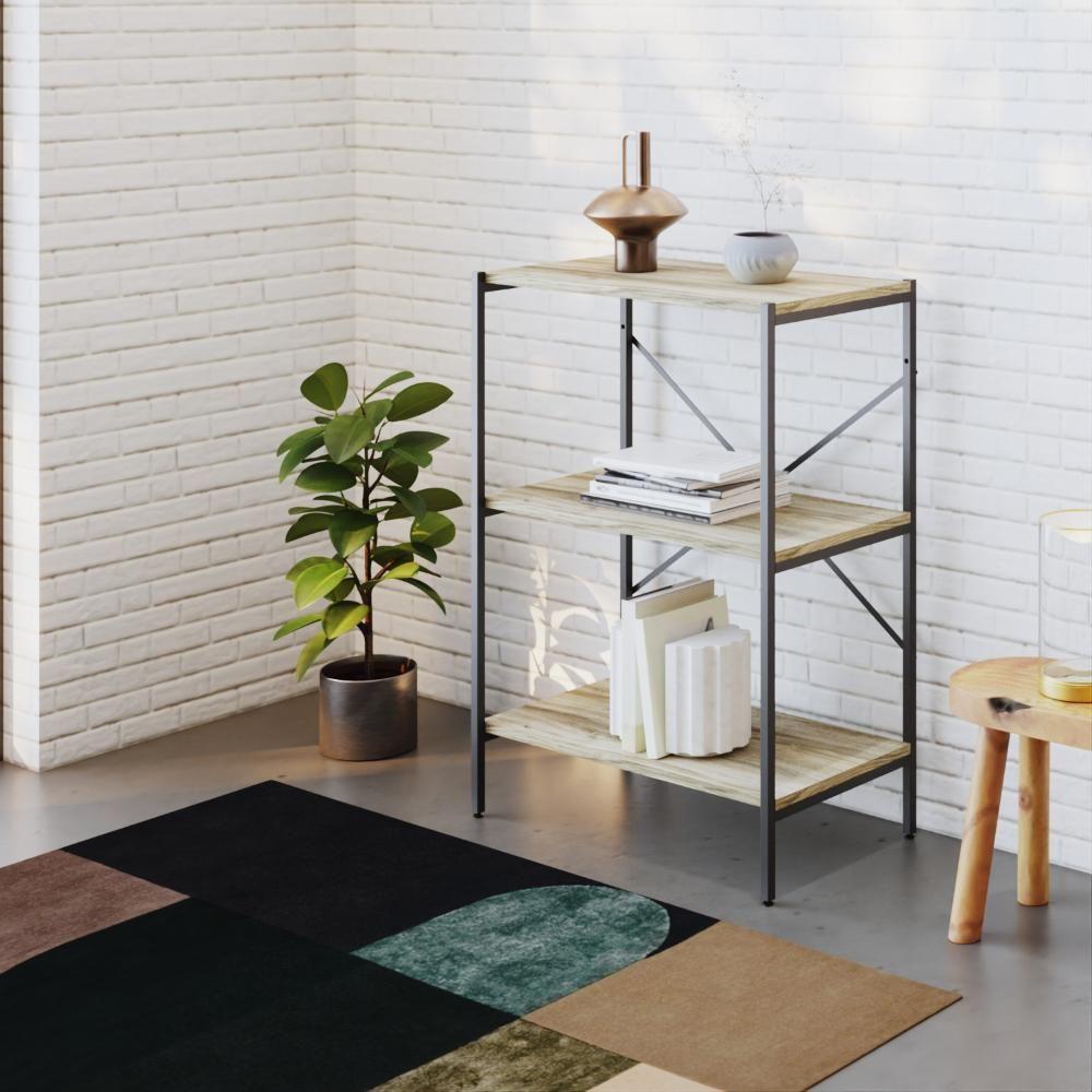 Estante C/03 Prateleiras 84x60x33cm Tub Tueh863 Carvalho - Est.preta Carvalho / Est.preta - 2