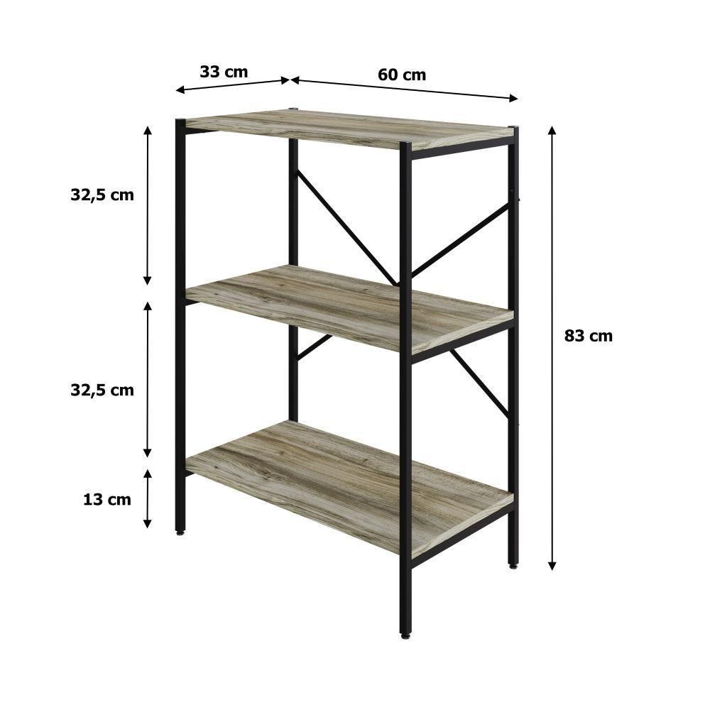 Estante C/03 Prateleiras 84x60x33cm Tub Tueh863 Carvalho - Est.preta Carvalho / Est.preta - 7