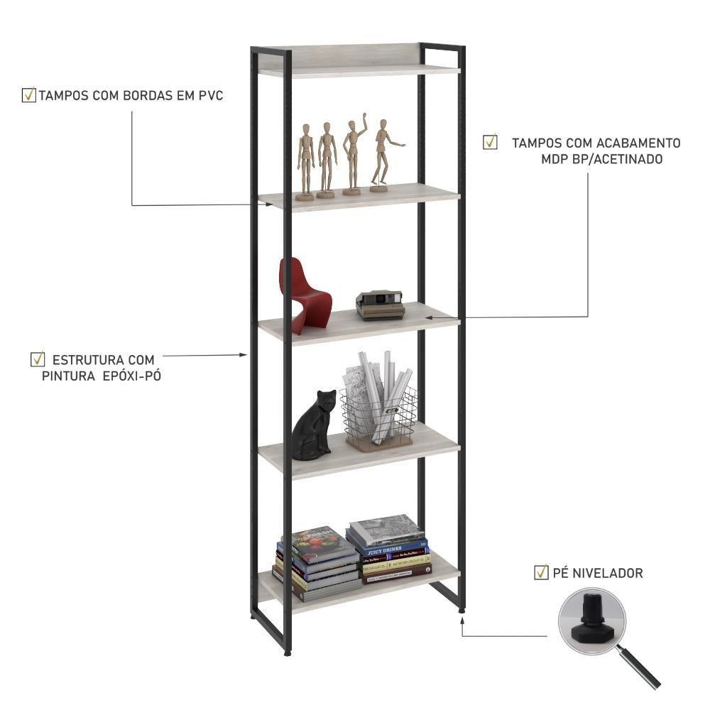 Estante Dynamica 60x30x187cm C/05 Prateleiras Snow / Est.preta Snow / Est.preta - 4