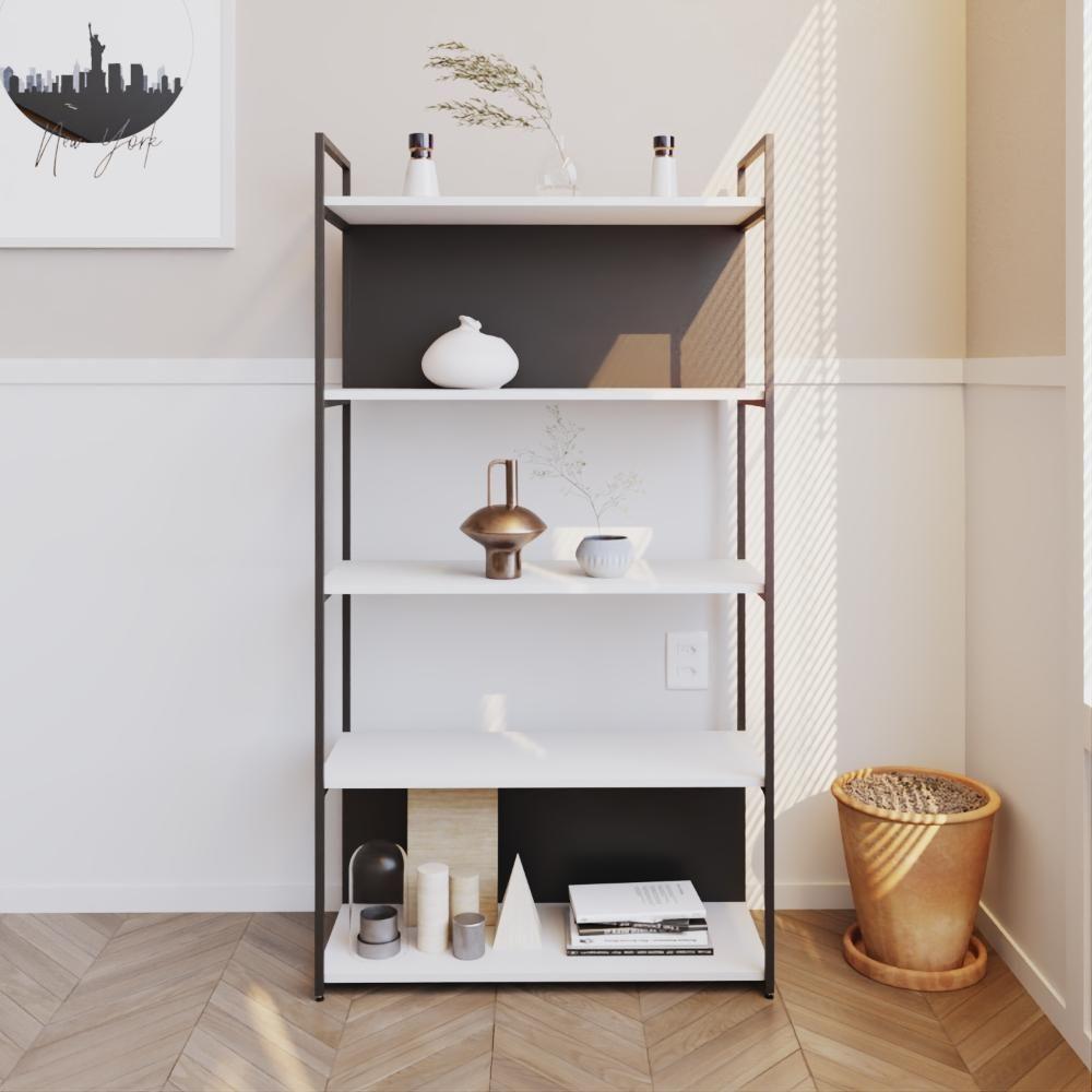 Estante C/05 Prateleiras 152x80x33cm C/fundo Yon Branco Tx/est.preta Branco Tx/est.preta - 2