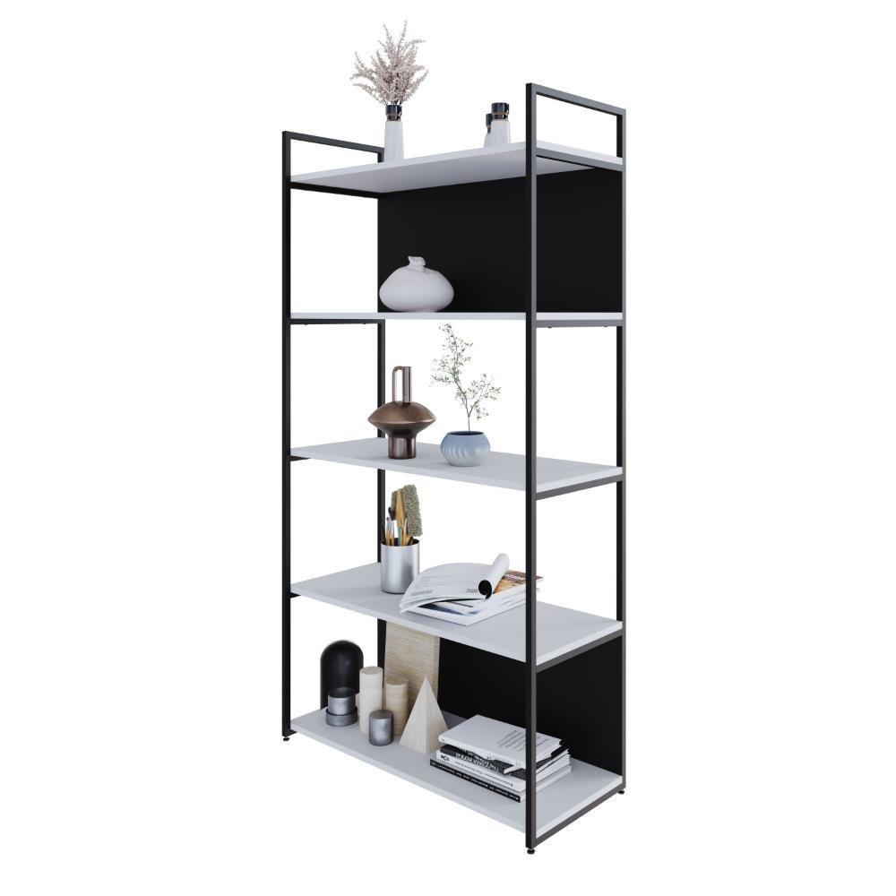 Estante C/05 Prateleiras 152x80x33cm C/fundo Yon Branco Tx/est.preta Branco Tx/est.preta - 4
