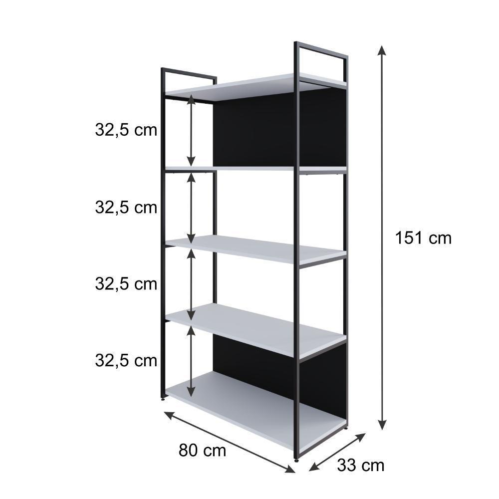 Estante C/05 Prateleiras 152x80x33cm C/fundo Yon Branco Tx/est.preta Branco Tx/est.preta - 5