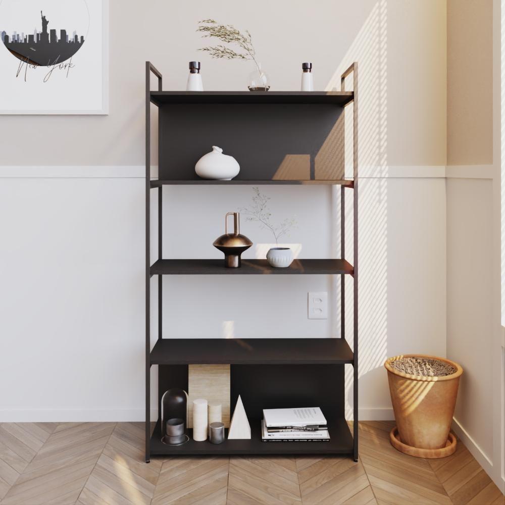 Estante C/05 Prateleiras 152x80x33cm C/fundo Yon Preto Tx/est.preta Preto Tx/est.preta - 2