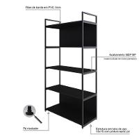 Estante C/05 Prateleiras 152x80x33cm C/fundo Yon Preto Tx/est.preta Preto Tx/est.preta - 3