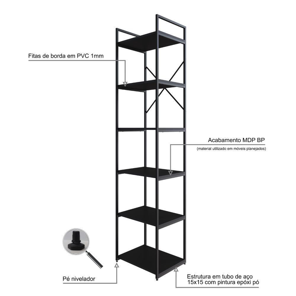 Estante Alta C/06 Prateleiras 185x45x33cm Yon Preto Tx/est.preta Preto Tx/est.preta - 3