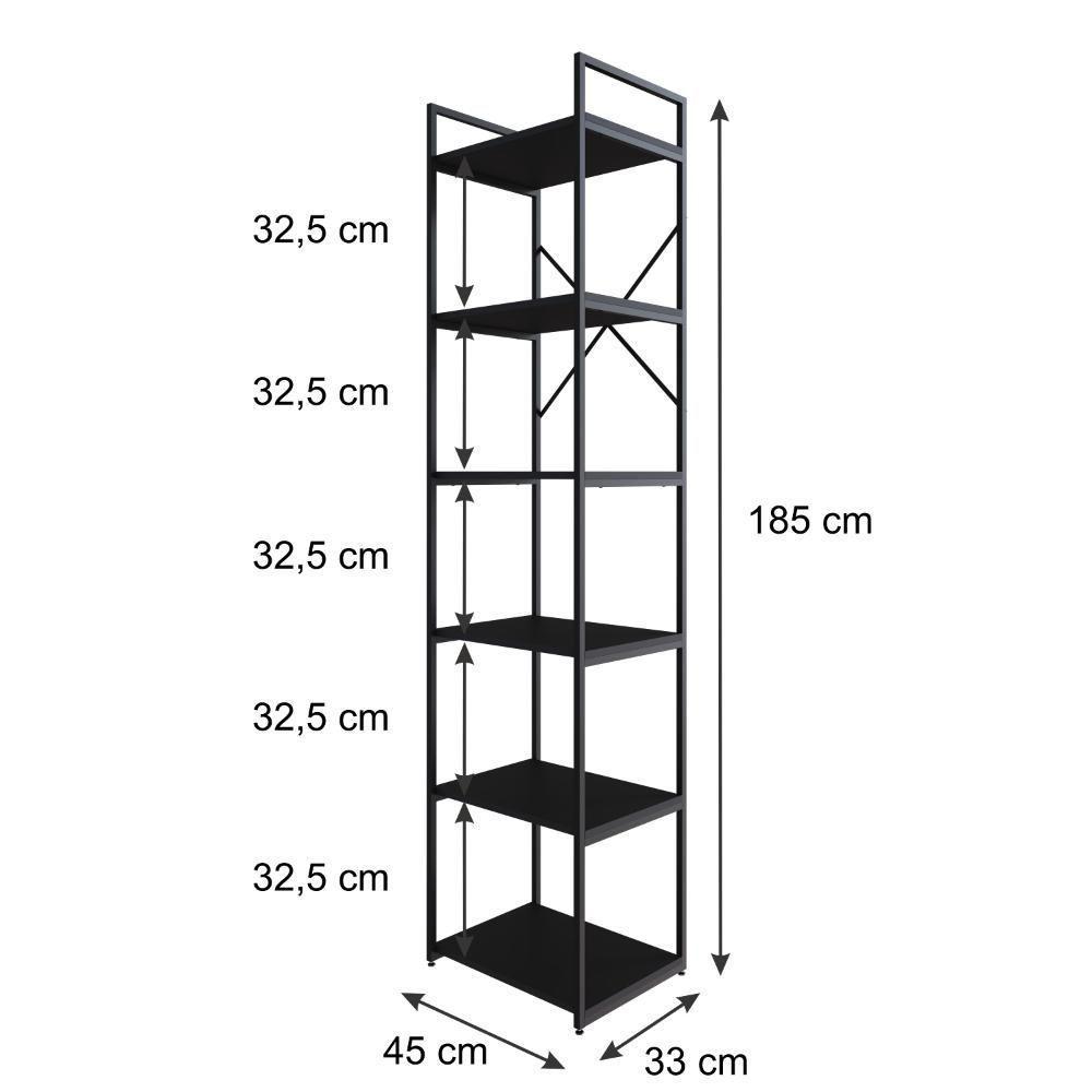 Estante Alta C/06 Prateleiras 185x45x33cm Yon Preto Tx/est.preta Preto Tx/est.preta - 5