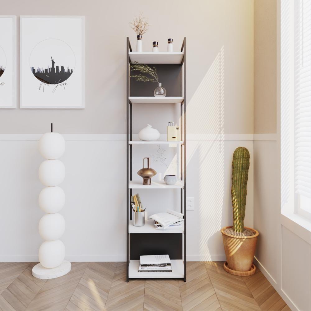 Estante Alta C/06 Prateleiras 185x45x33cm C/fundo Yon Branco Tx/est.preta Branco Tx/est.preta - 2