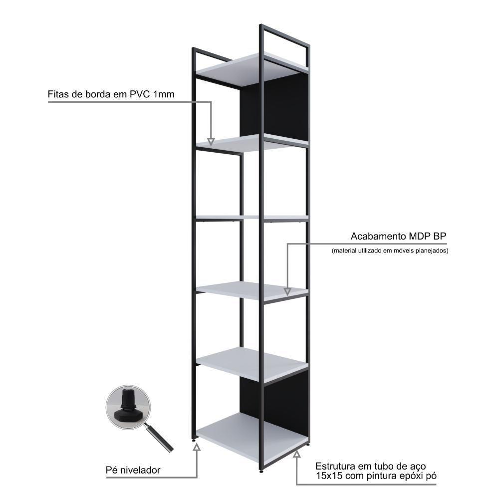Estante Alta C/06 Prateleiras 185x45x33cm C/fundo Yon Branco Tx/est.preta Branco Tx/est.preta - 3