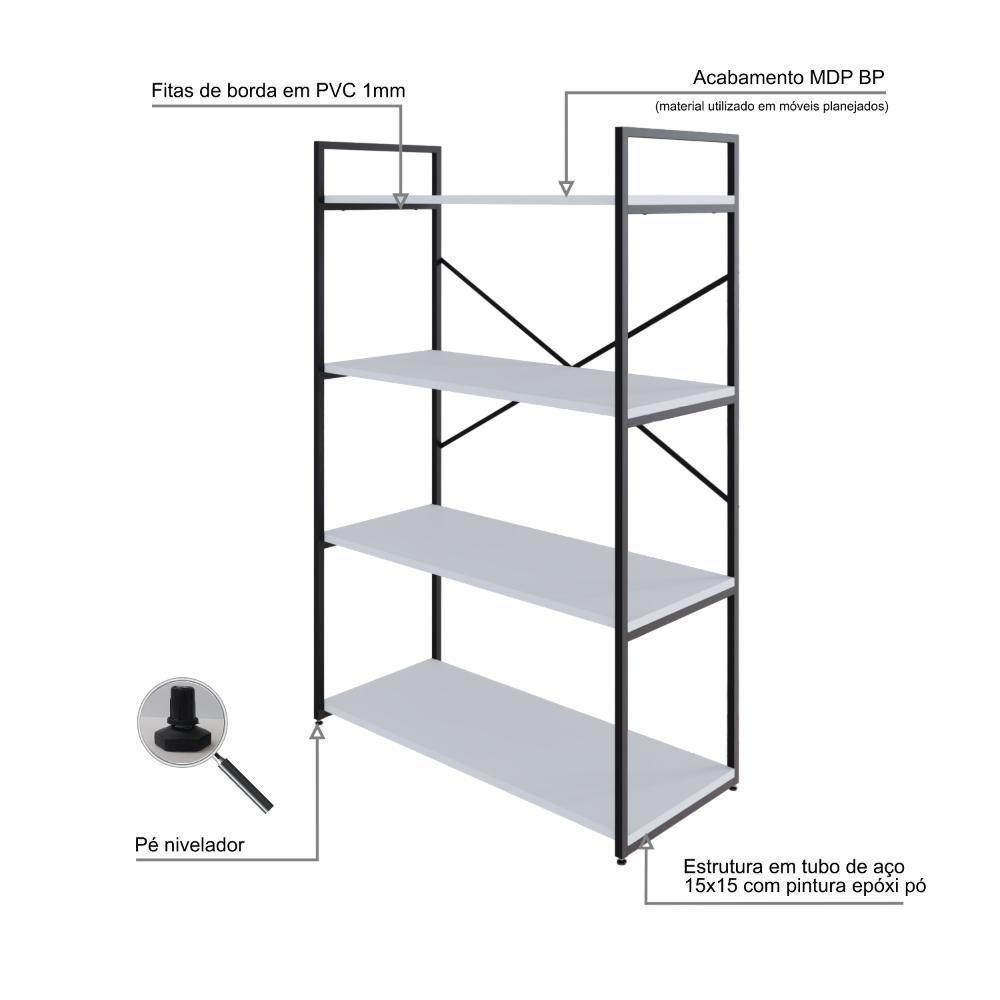 Estante C/04 Prateleiras 118x80x33cm Yon Branco Tx/est.preta Branco Tx/est.preta - 3