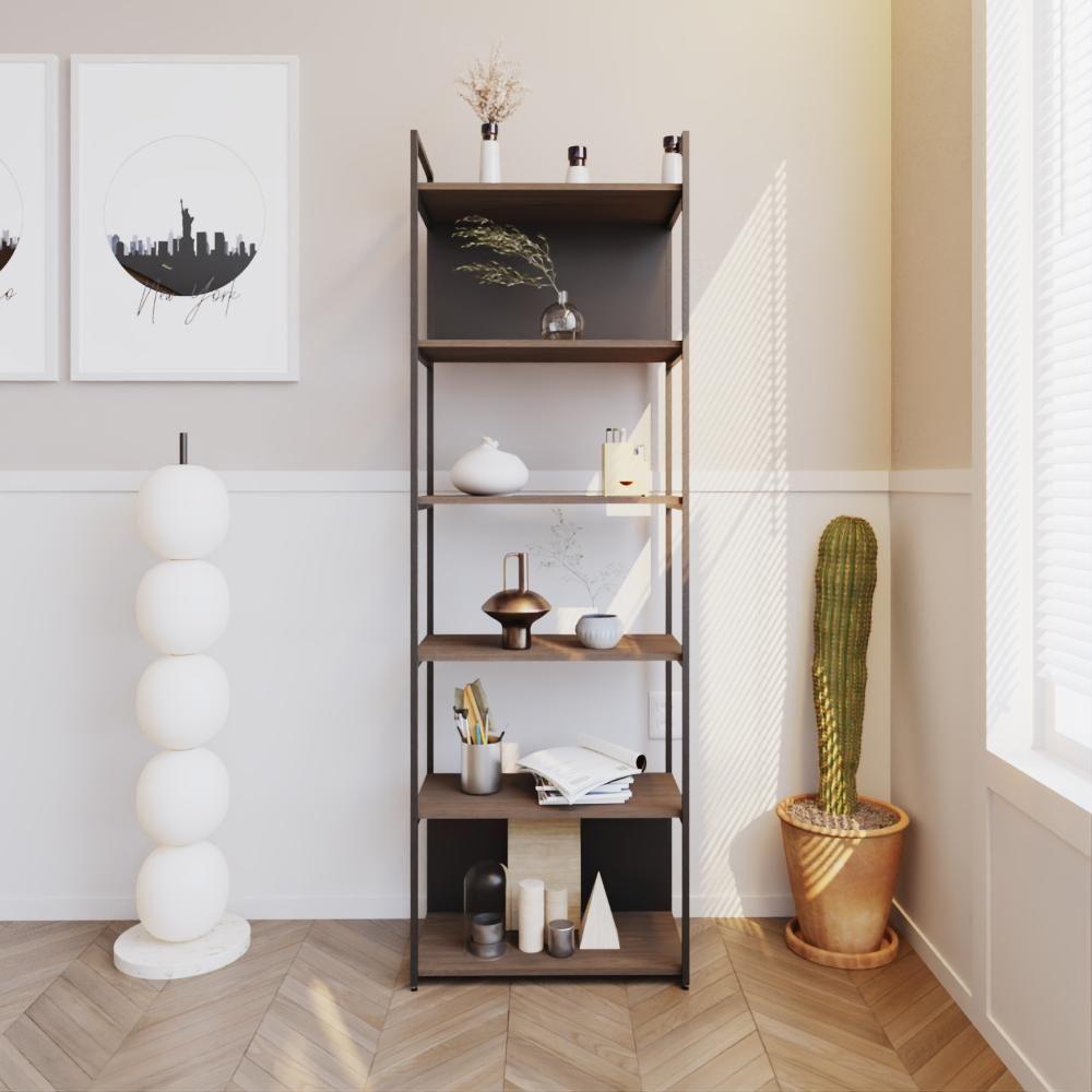 Estante Alta C/06 Prateleiras 185x60x33cm C/fundo Yon Terracota/est.preta Terracota/est.preta - 2