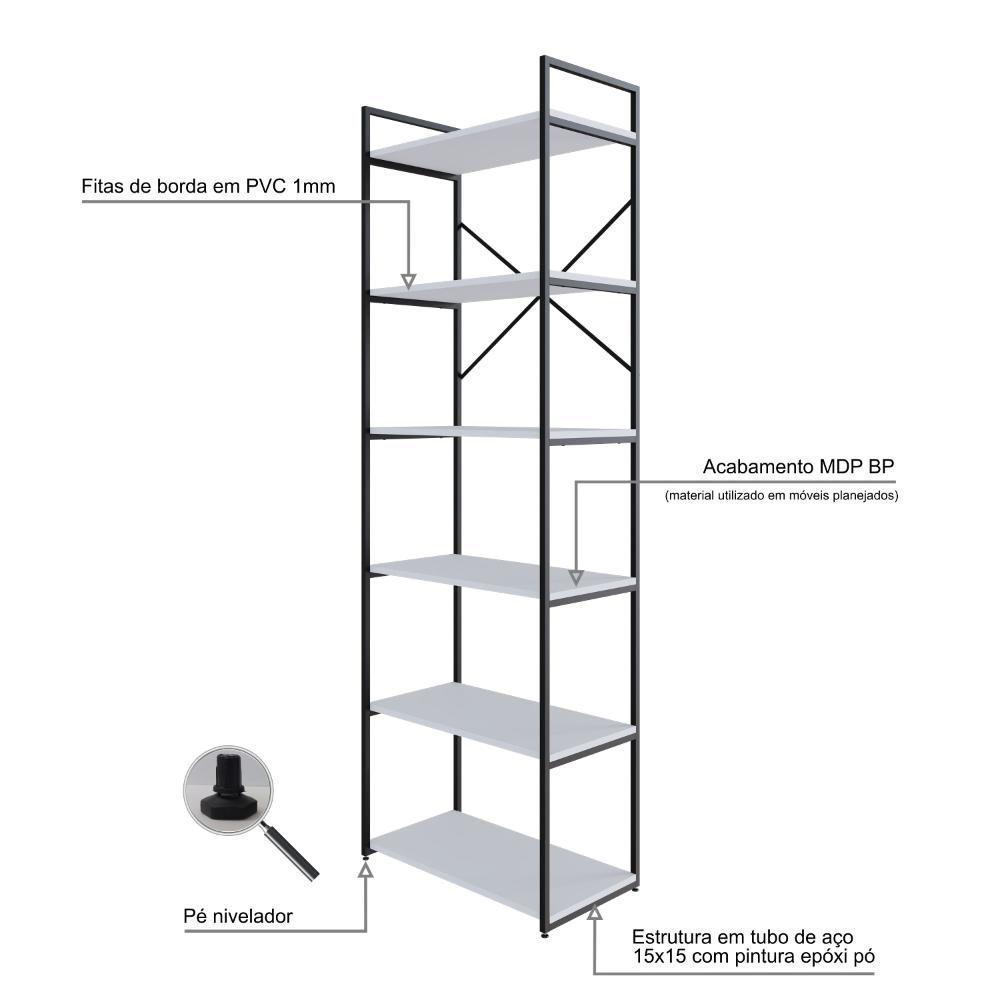 Estante Alta C/06 Prateleiras 185x60x33cm Yon Branco Tx/est.preta Branco Tx/est.preta - 5