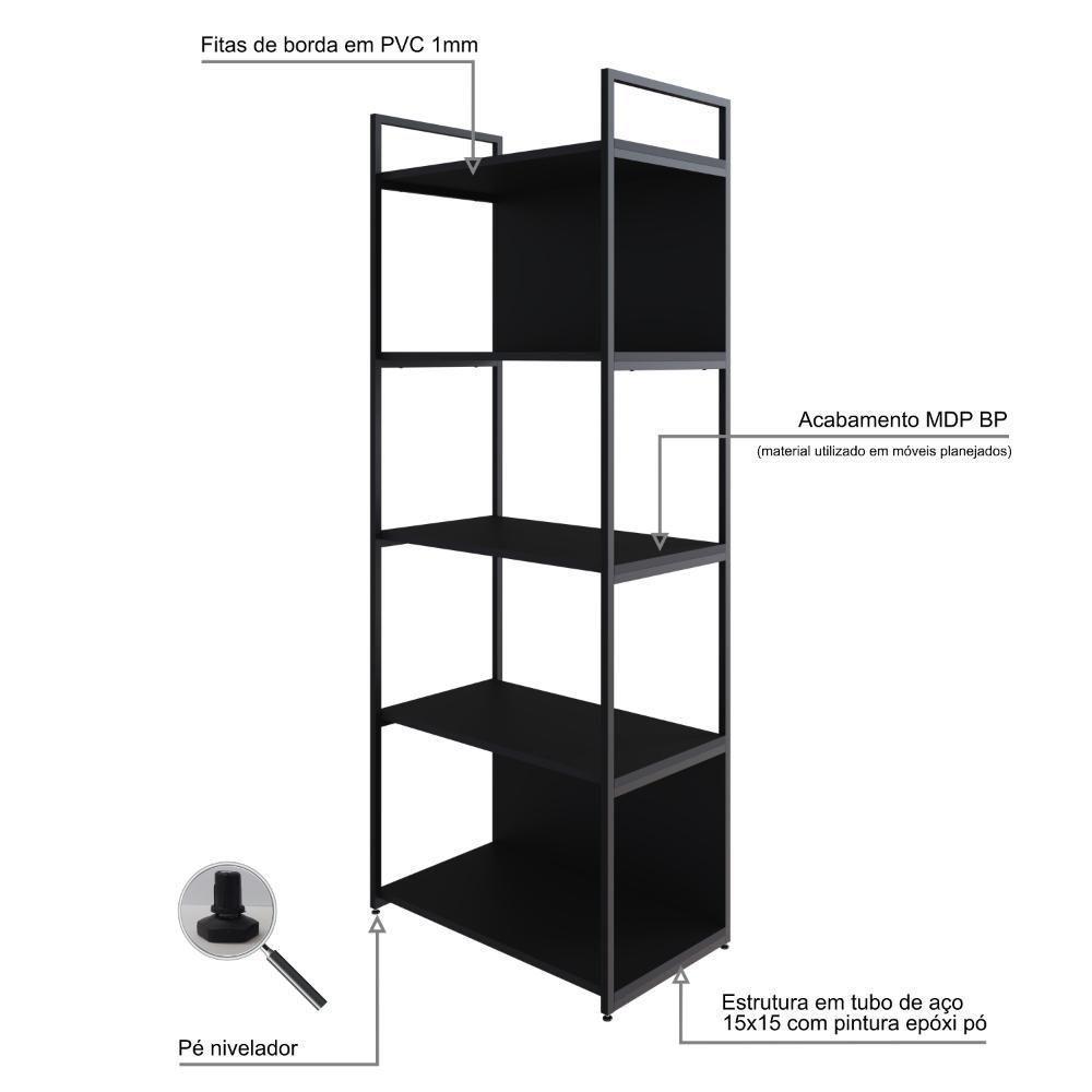Estante C/05 Prateleiras 152x60x33cm C/fundo Yon Preto Tx/est.preta Preto Tx/est.preta - 5