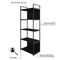 Estante C/05 Prateleiras 152x60x33cm C/fundo Yon Preto Tx/est.preta Preto Tx/est.preta - 5