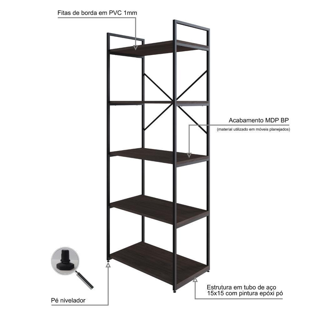 Estante C/05 Prateleiras 152x60x33cm Yon Terracota/est.preta Terracota/est.preta - 3
