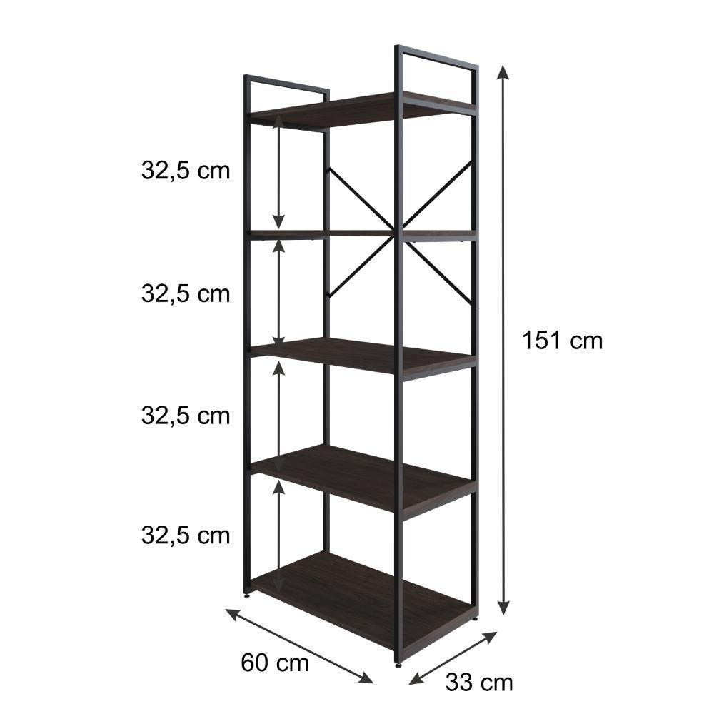 Estante C/05 Prateleiras 152x60x33cm Yon Terracota/est.preta Terracota/est.preta - 5