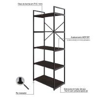 Estante C/05 Prateleiras 152x60x33cm Yon Terracota/est.preta Terracota/est.preta - 3