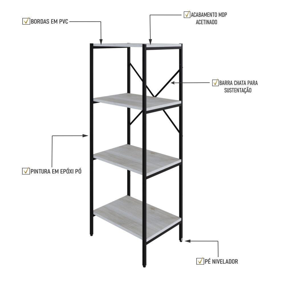 Estante C/04 Prateleiras 118x45x33cm Tub Tueh1144 Snow - Est.preta Snow / Est.preta - 3