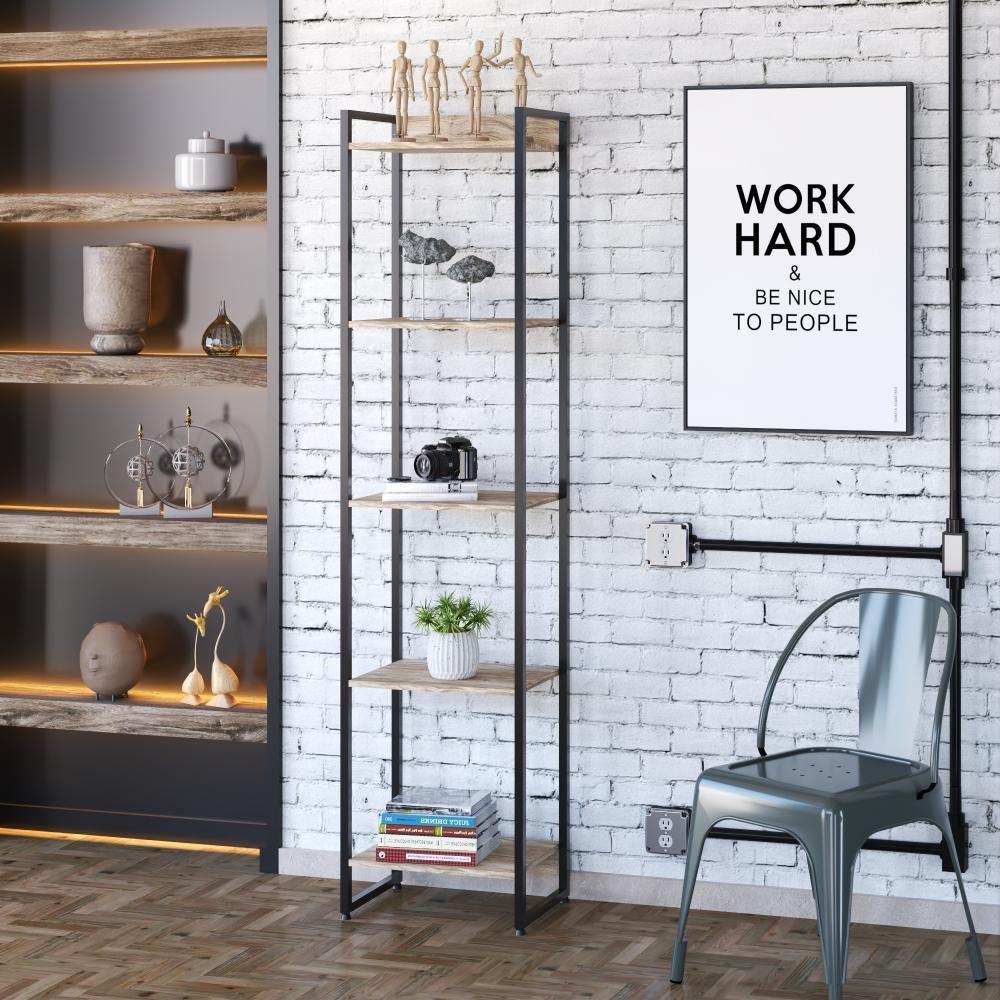 Estante Dynamica 45x30x187cm C/05 Prateleiras Carvalho / Est.preta Carvalho / Est.preta - 2