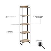 Estante Dynamica 45x30x187cm C/05 Prateleiras Carvalho / Est.preta Carvalho / Est.preta - 3